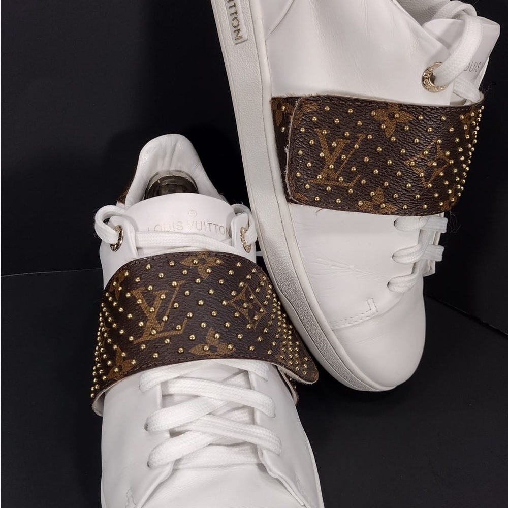 Louis Vuitton White Sneakers with Brown Strap size 8 pre owned Exellent Con - Picture 4 of 16